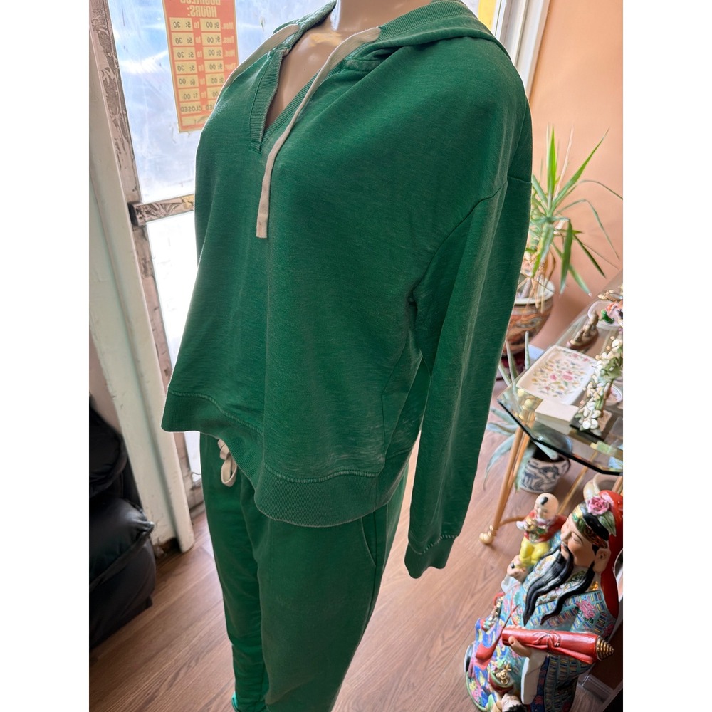 Green V-Neck Hoodie and Joggers 2 Piece Lounge Set Sweatsuit - Picture 7 of 12
